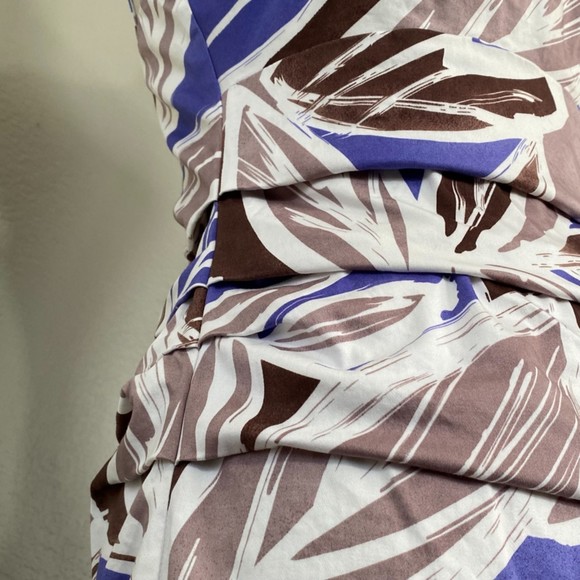 Suzi Chin for Maggy Boutique Low Scoop Neck Pleated Ruched Marble Dress Size 8 - Picture 4 of 7